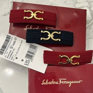 Salvatore Ferragamo Gancini authentic red grossgrain hairclip